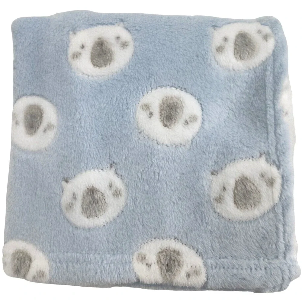 New Blue White Bear Face Baby Blanket Soft Fleece Unbranded Polar Cat 30x38‎